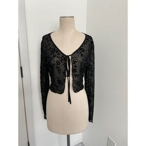 Sheer Velvet Burnout Cardigan Top Women XL Fairy Whimsigoth Dark Romantic Black